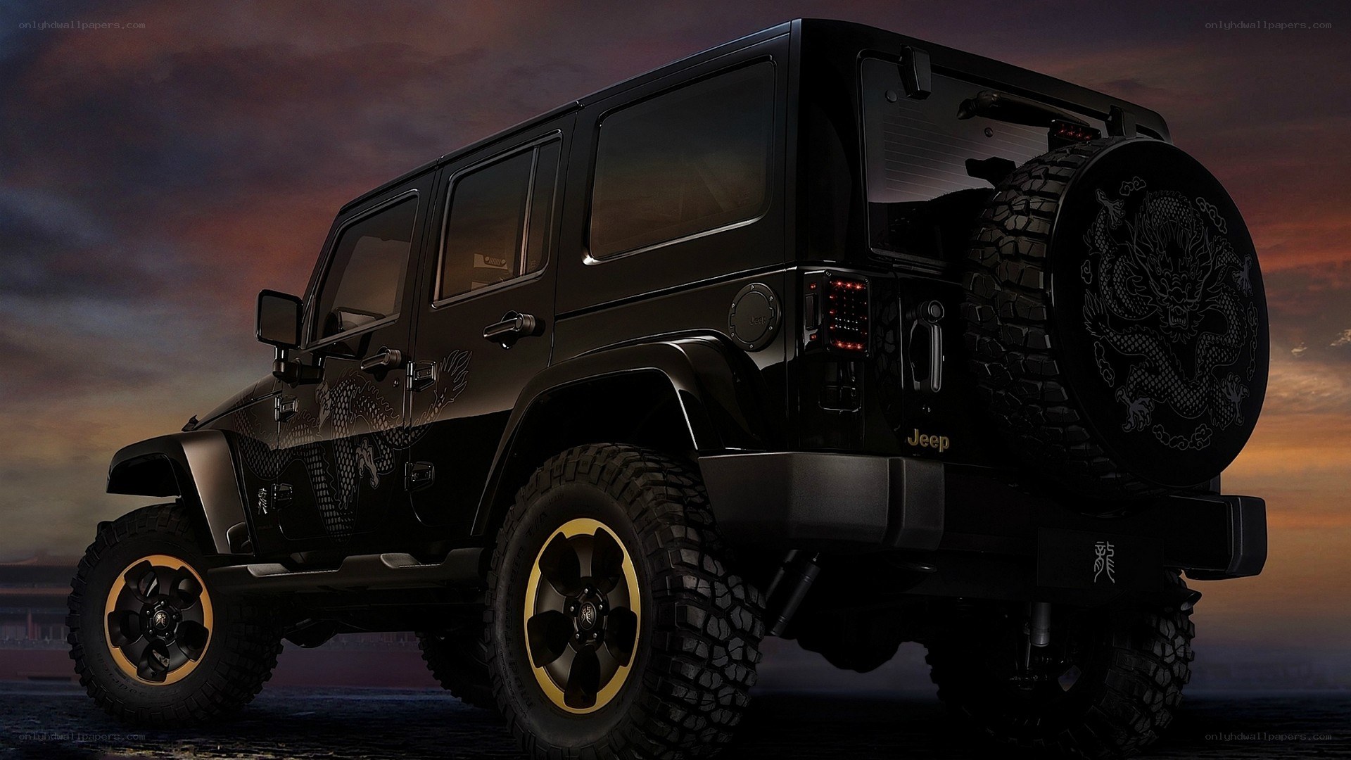 Black Jeep with dragon design