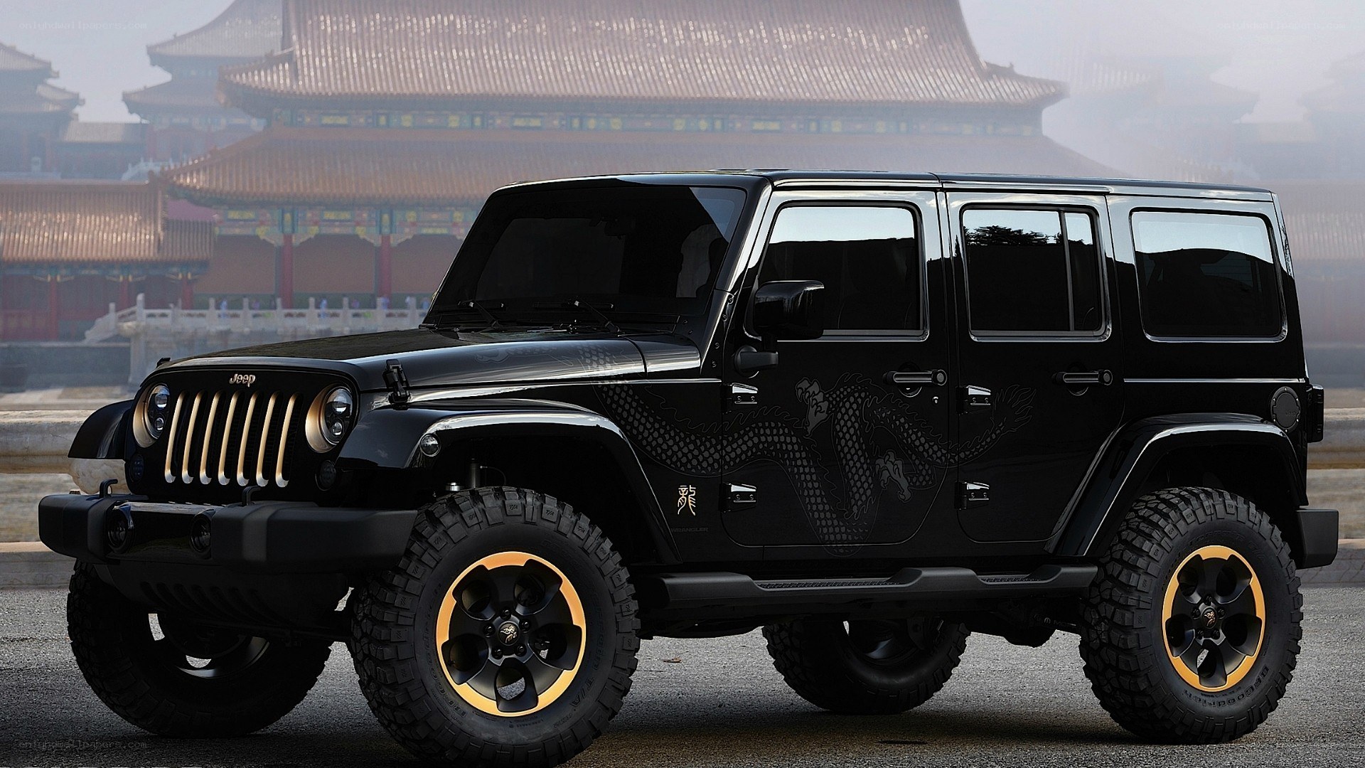 Black Jeep with Dragon Design
