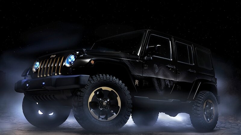 Black Jeep with Dragon Design