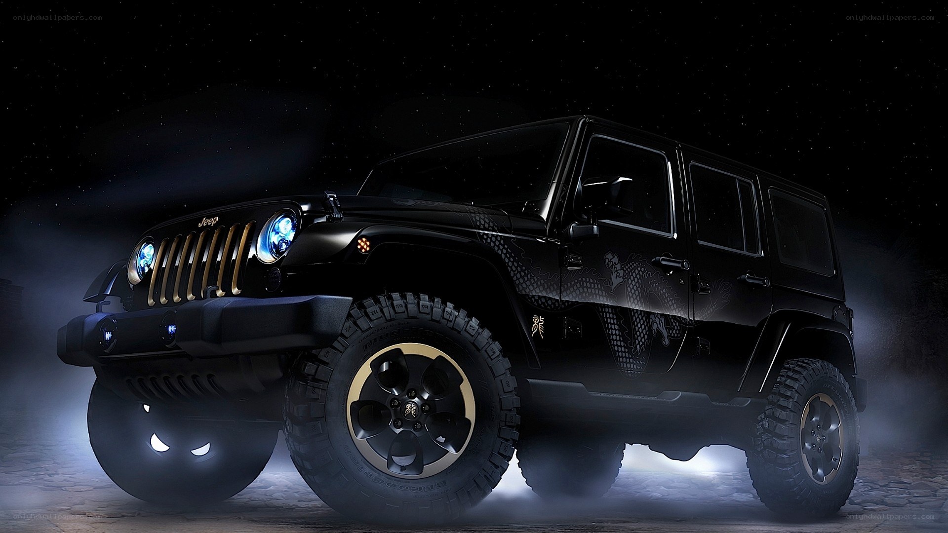 Black Jeep with Dragon Design