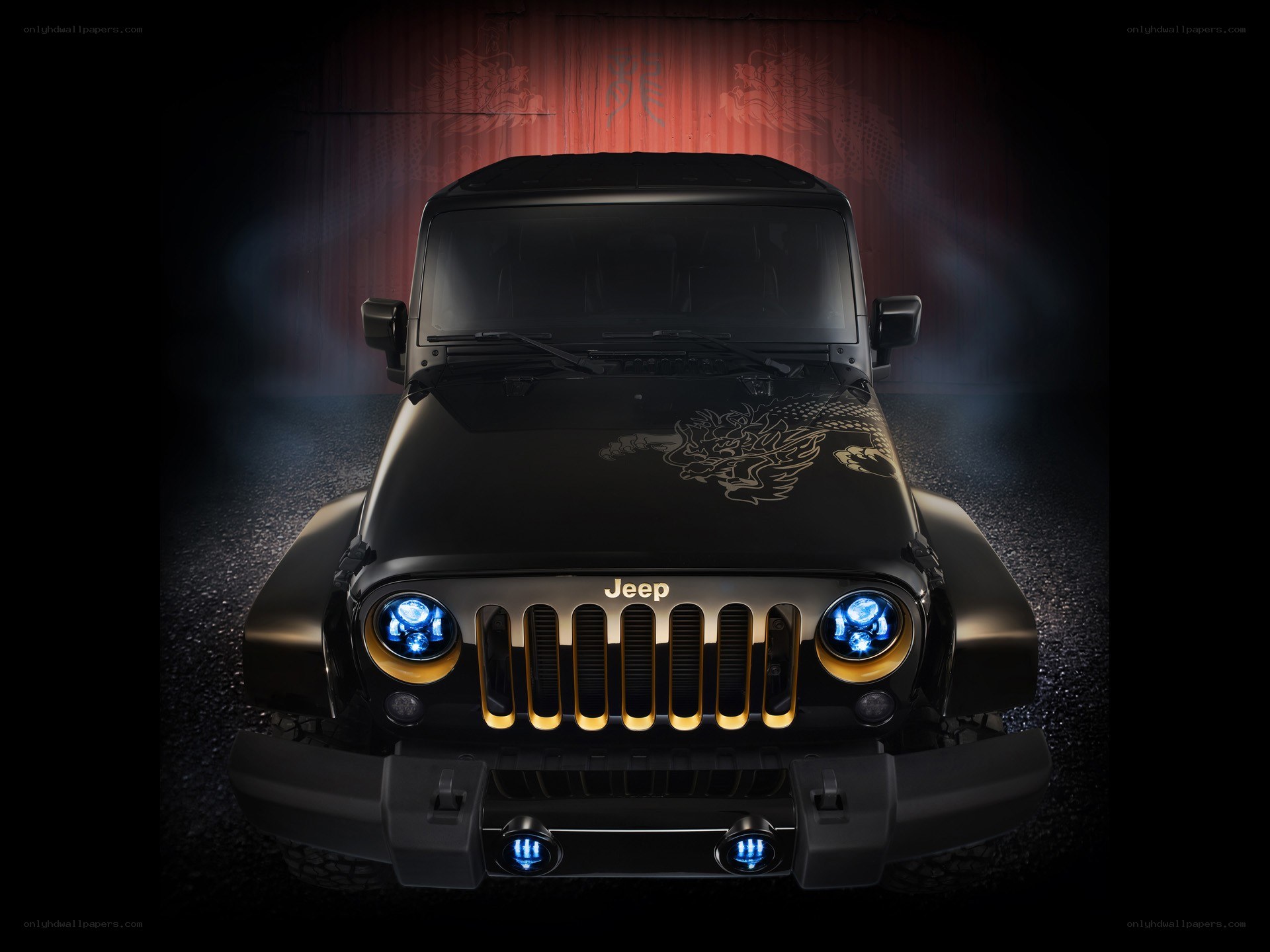 Black Jeep with Dragon Design