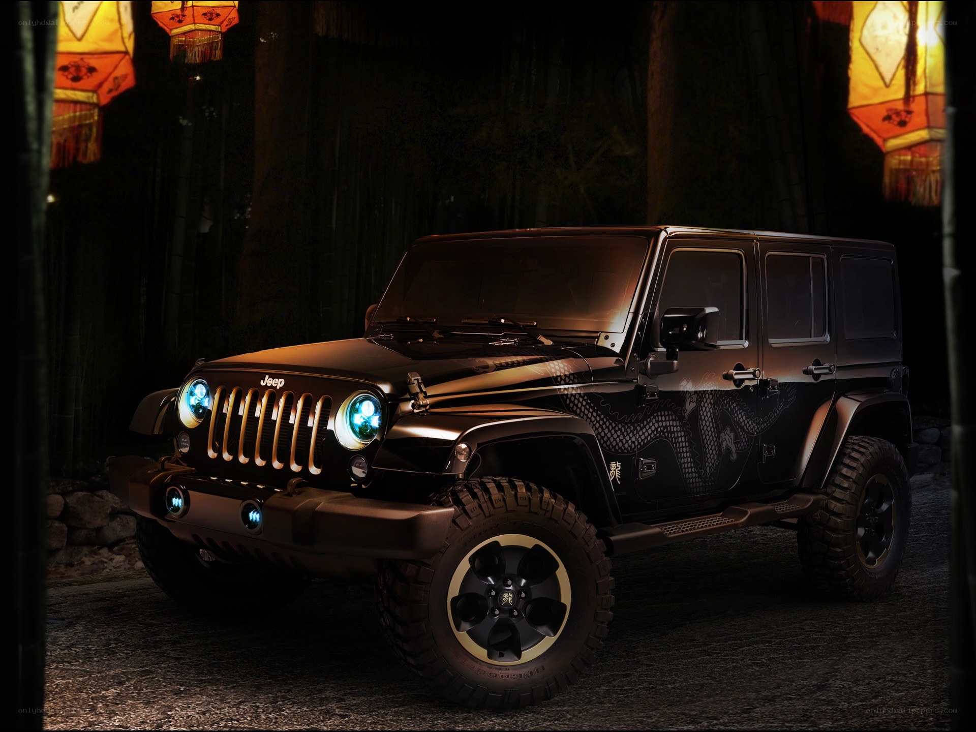 Black Jeep with Dragon Design