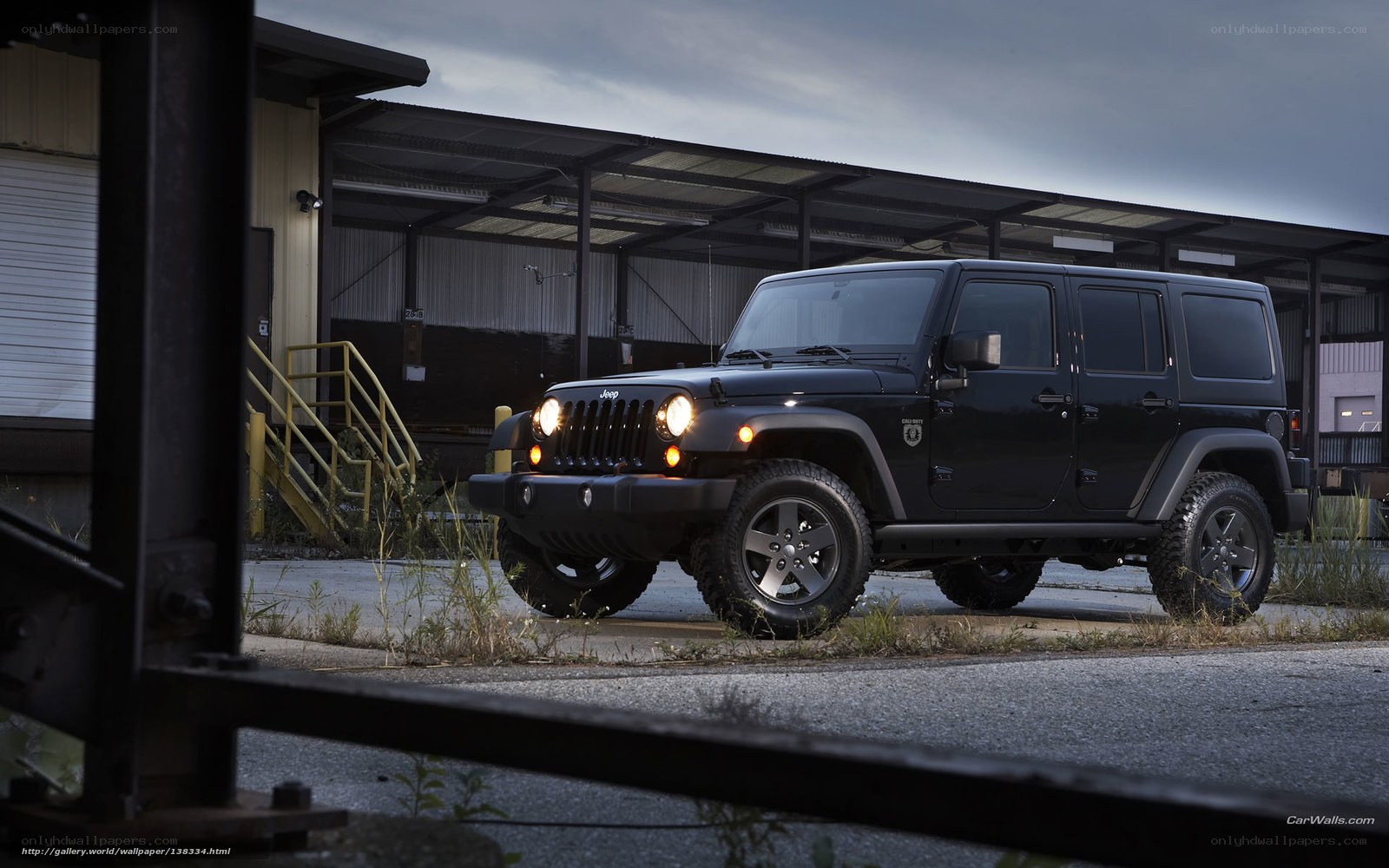 Black Jeep Wrangler at dusk