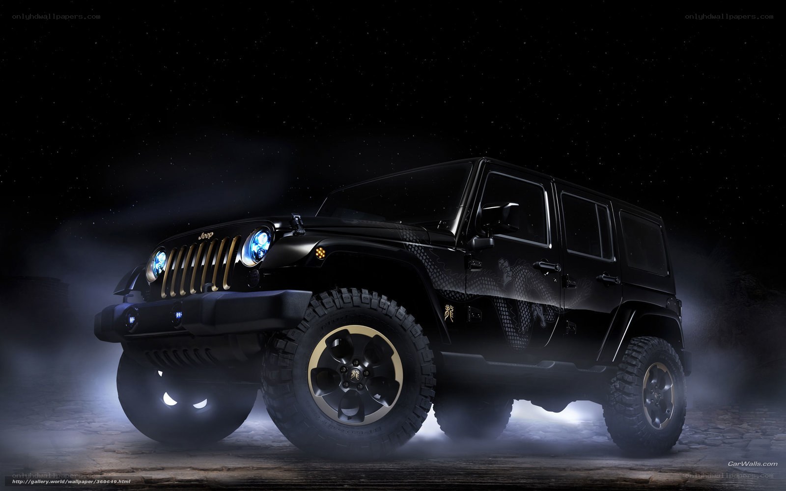 Black Jeep Wrangler at night