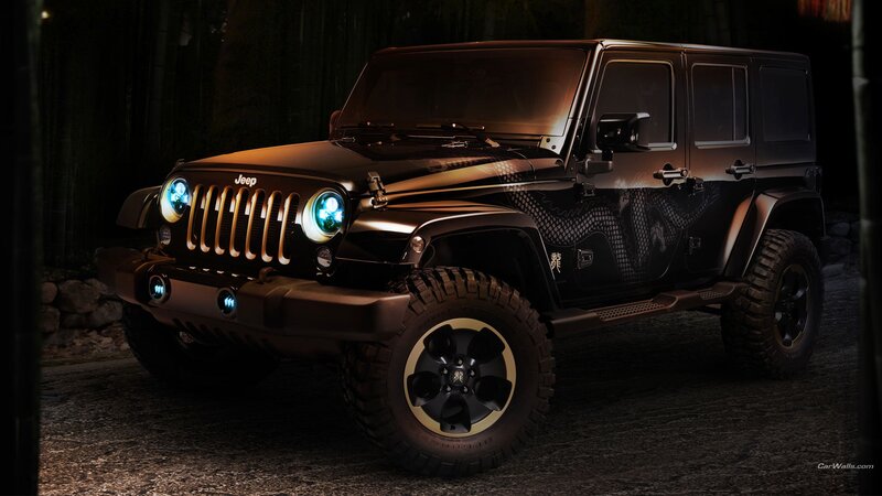 Black Jeep Wrangler — Dramatic, Night, Digital Art, Dragon Design