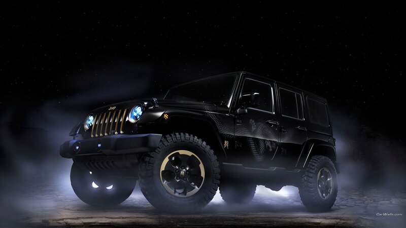 Black Jeep Wrangler — Dramatic, Night, Digital Art, Stars