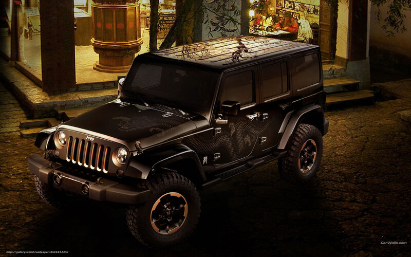 Black Jeep Wrangler — Dramatic, Night, Photograph, Dragon Design