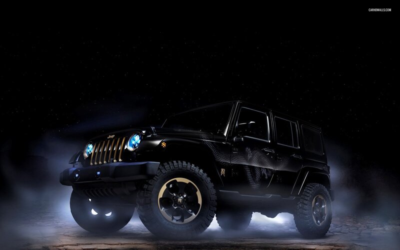 Black Jeep Wrangler — Dramatic, Night, Photograph, Stars, Smoke