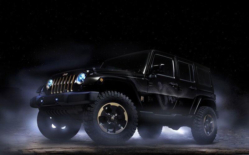 Black Jeep Wrangler — Dramatic, Night, Photograph, Stars