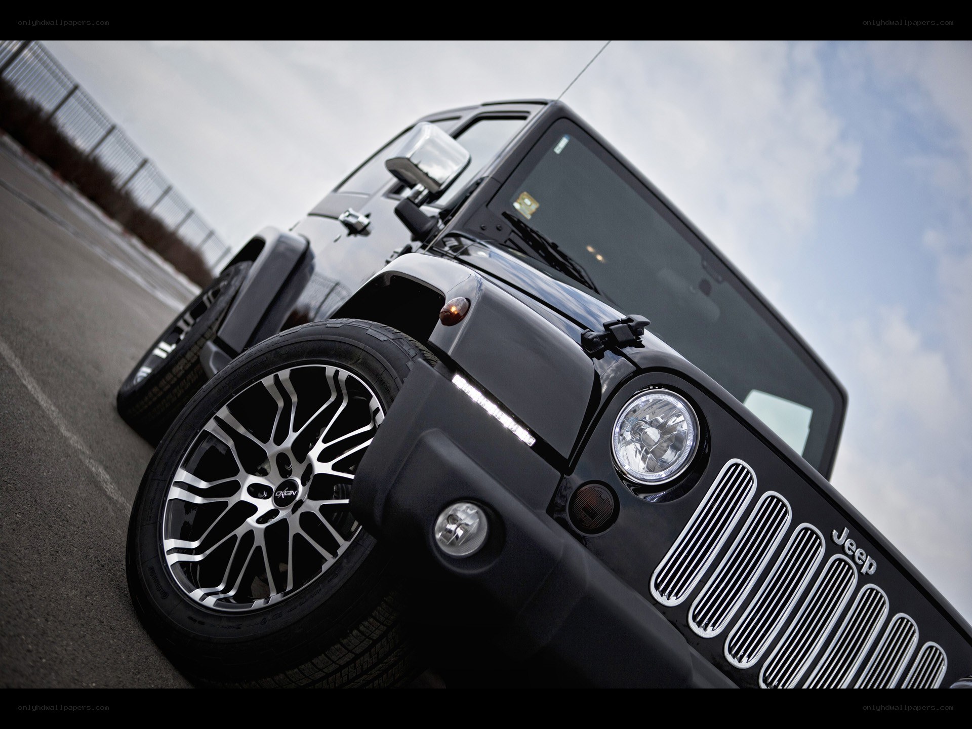 Black Jeep Wrangler front view