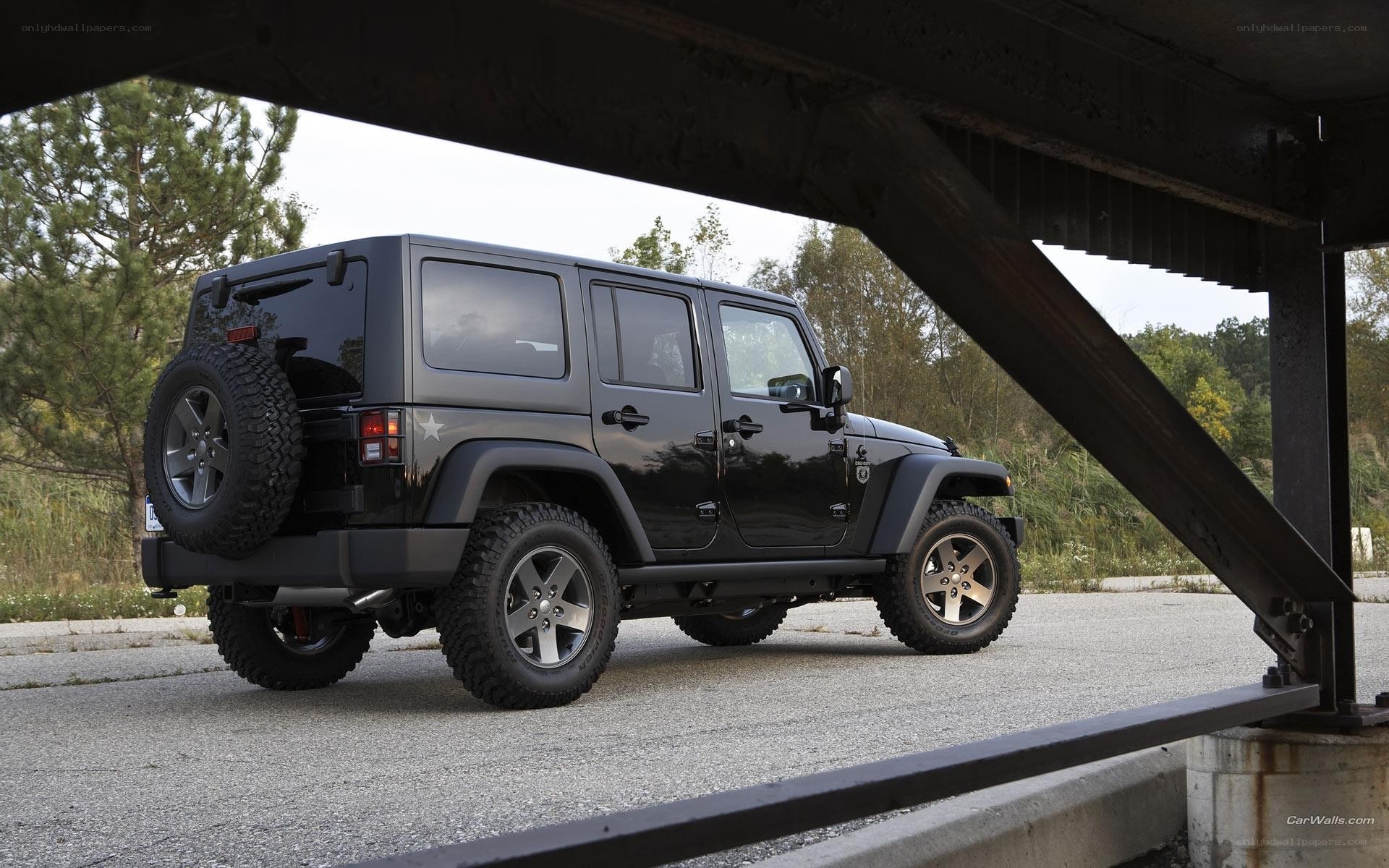 Black Jeep Wrangler under bridge