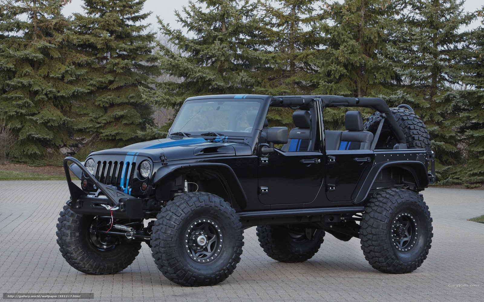 black jeep wrangler with blue stripes