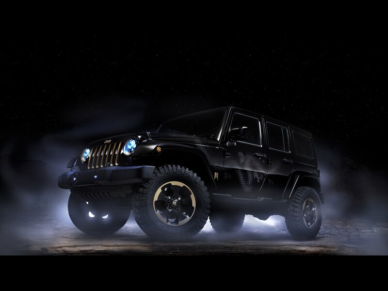 Black Jeep Wrangler with custom graphics
