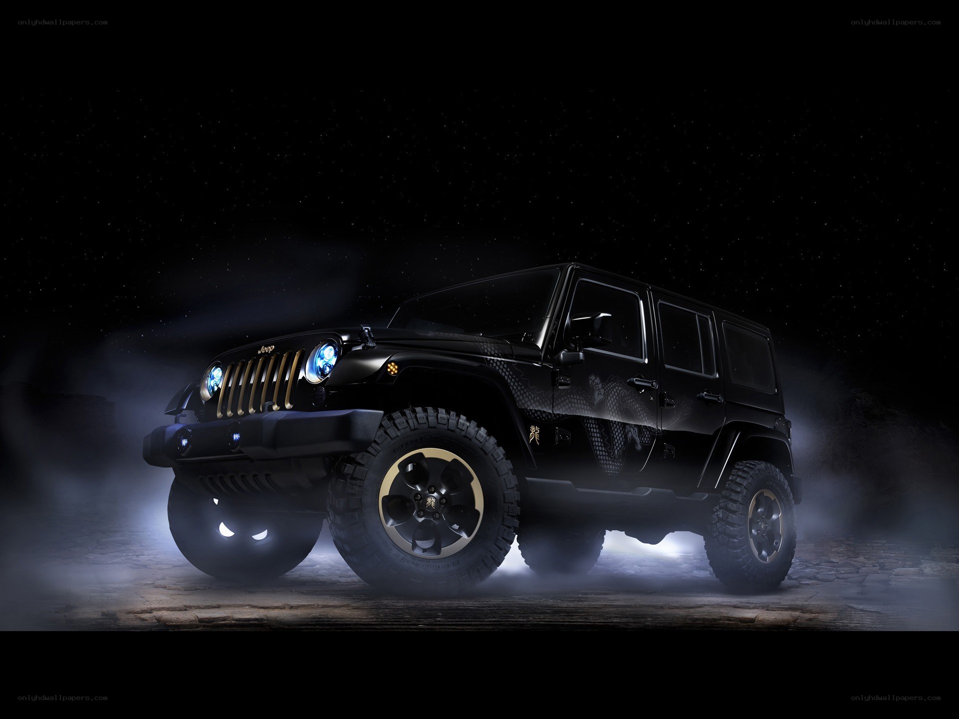 Black Jeep Wrangler with custom graphics