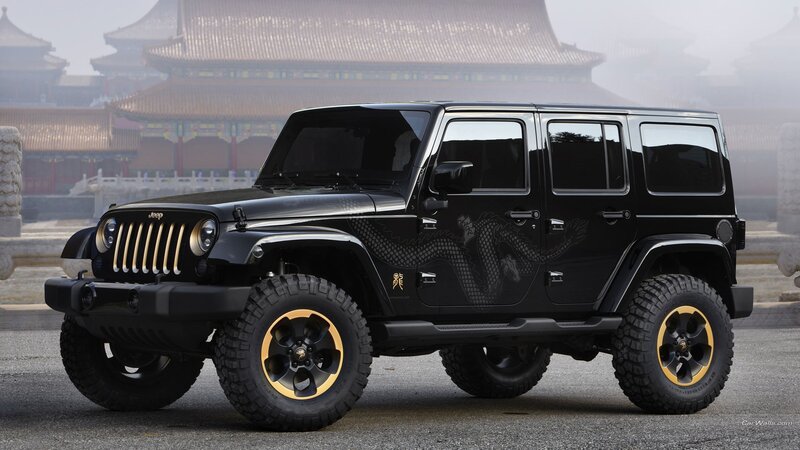 Black Jeep Wrangler with dragon design
