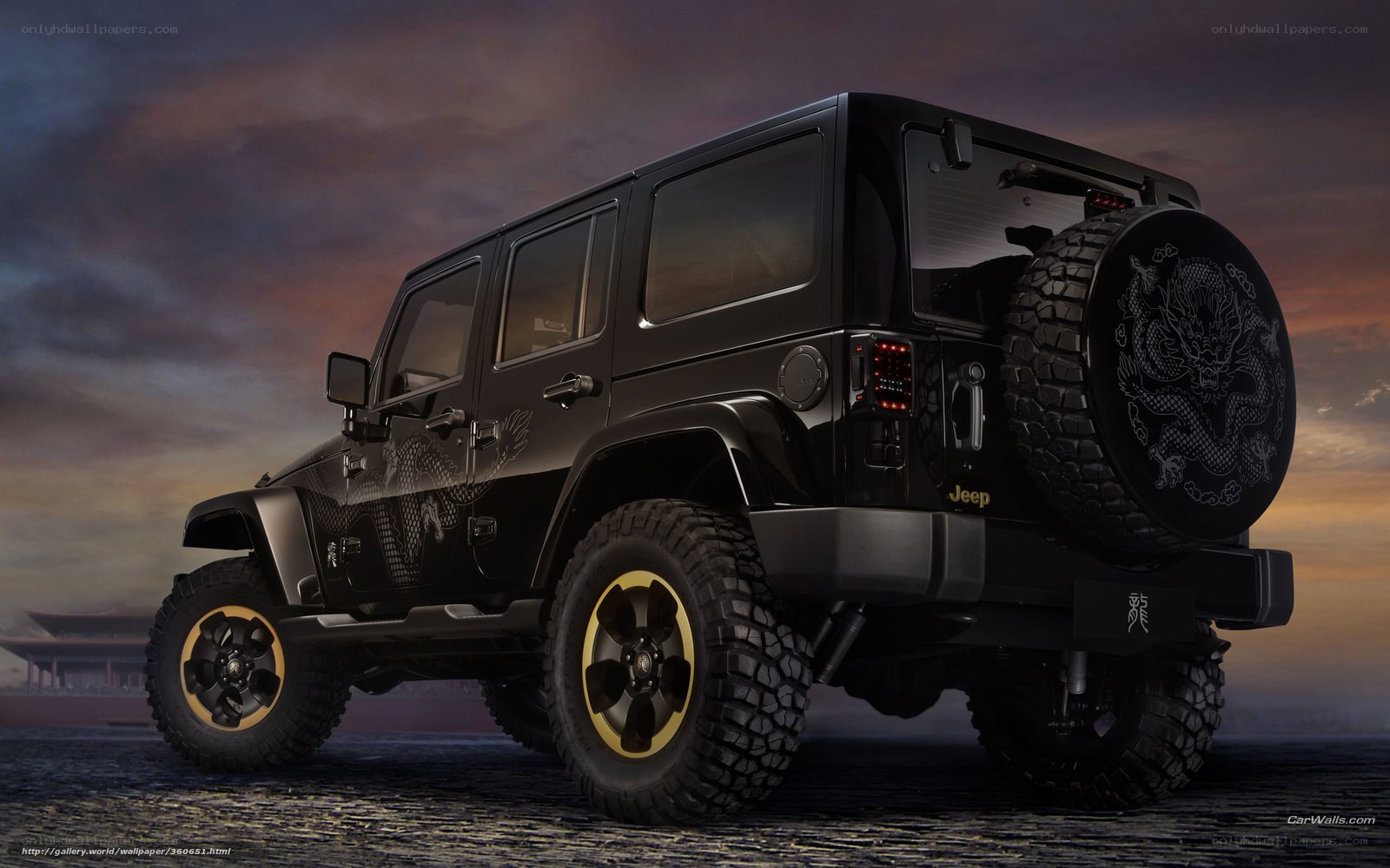 black jeep wrangler with dragon design