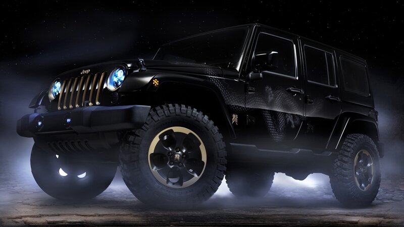 black jeep wrangler with dragon design