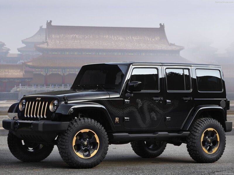Black Jeep Wrangler with dragon design