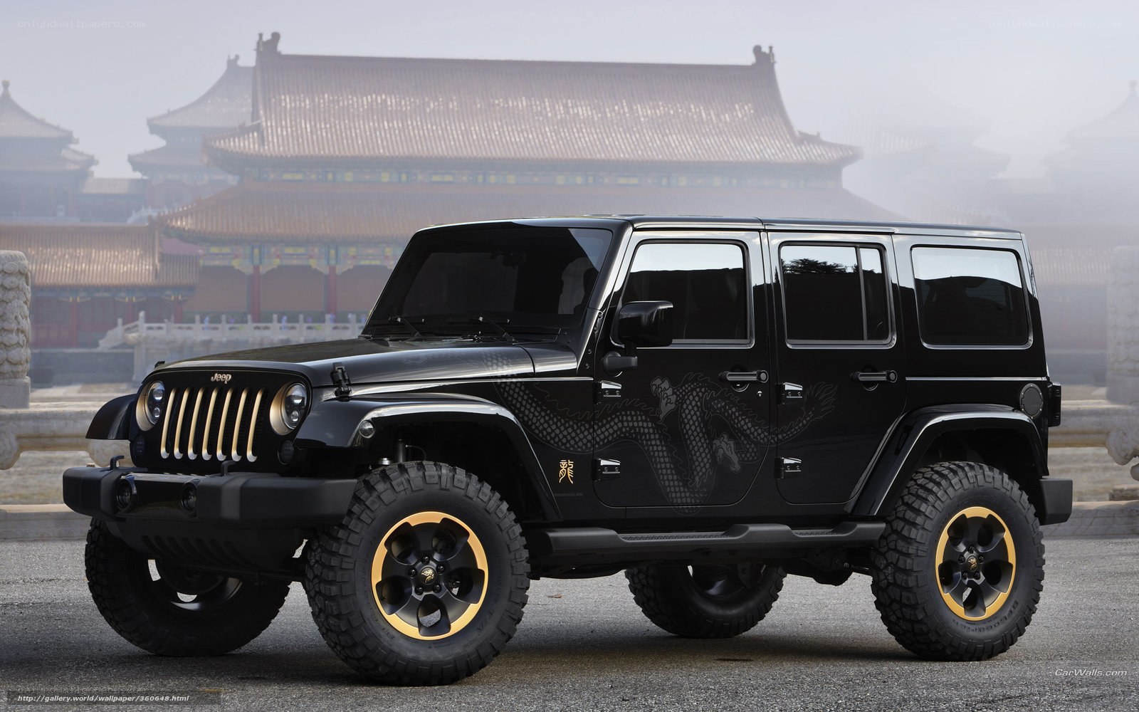 Black Jeep Wrangler with dragon design