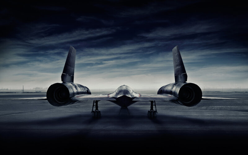 Black Jet on Runway — Gray, Dramatic, Night