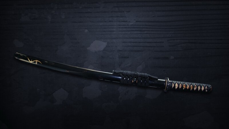 black katana with gold details