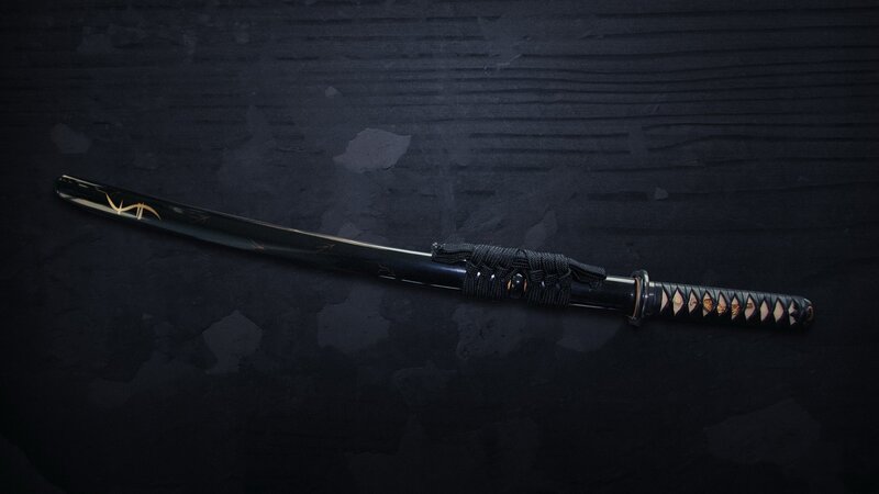 black katana with gold details