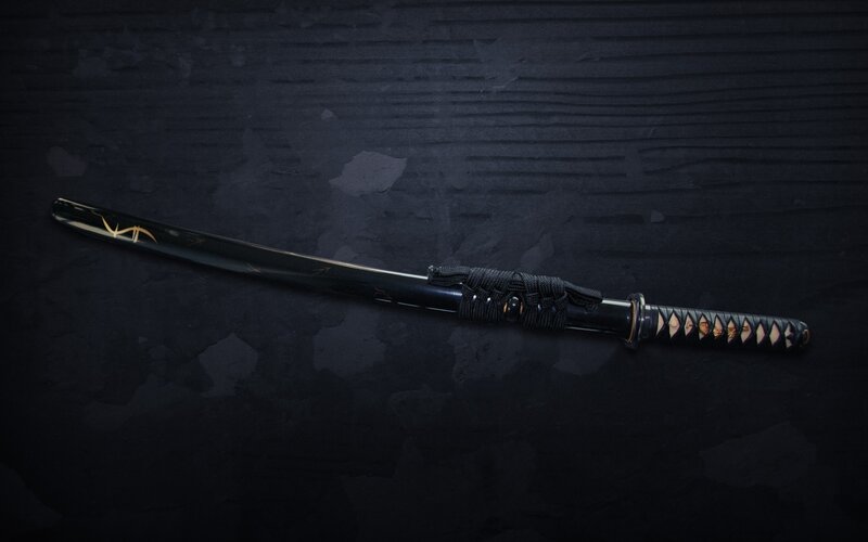 black katana with gold details