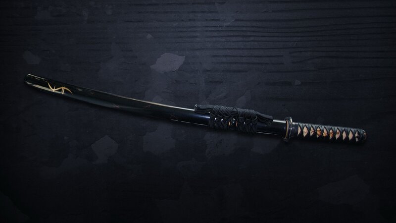 Black Katana with Gold Details — Dramatic, Photograph
