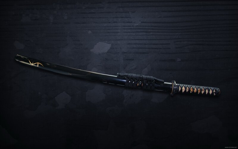 Black Katana with Gold Details — Dramatic
