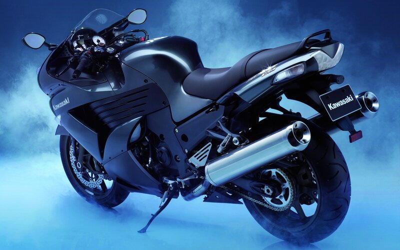 Black Kawasaki Motorcycle — Blue, Dramatic