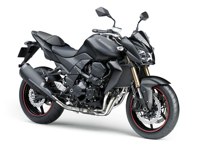 Black Kawasaki Motorcycle — Neutral, Photograph, Exhaust Pipe, Front Wheel, Headlight, Silver