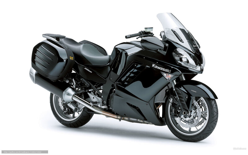 Black Kawasaki Motorcycle — Neutral, Photograph, Saddlebags, Windshield, Exhaust