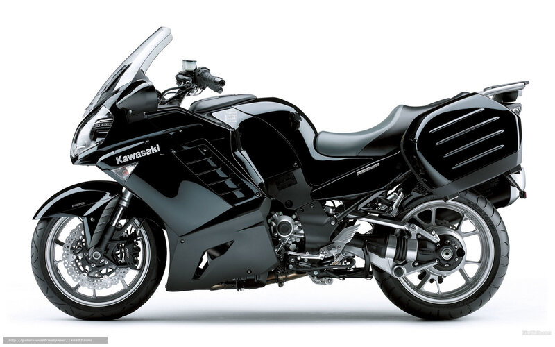 Black Kawasaki Motorcycle — Neutral, Photograph, Windshield, Saddlebags, Disc Brakes