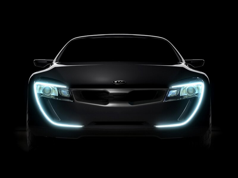 Black Kia Concept Car — Dramatic, Photograph, Headlights, Grille