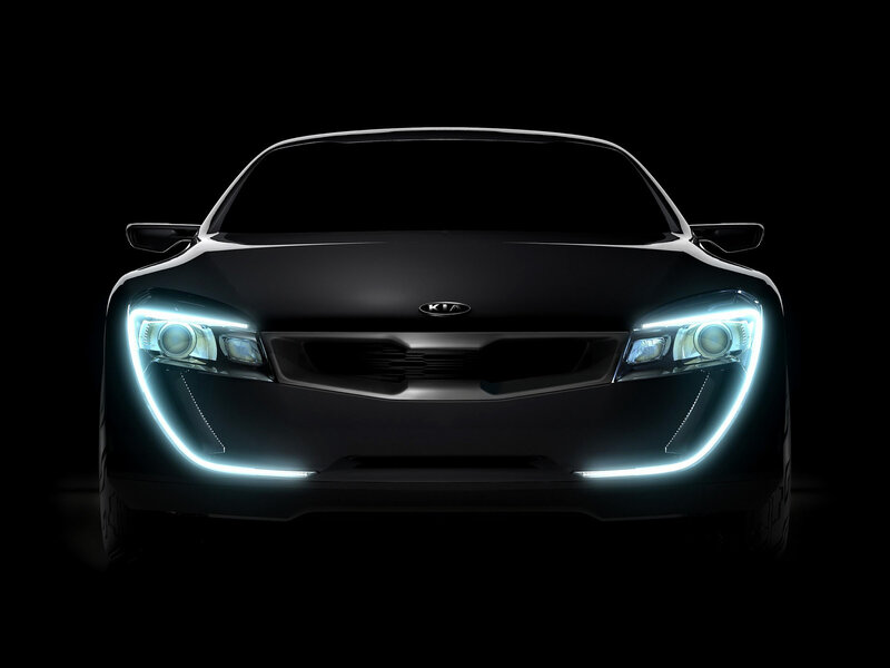 Black Kia Concept Car — Dramatic, Photograph, Headlights