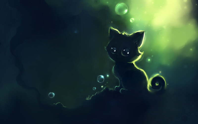 Black Kitten in Green Light