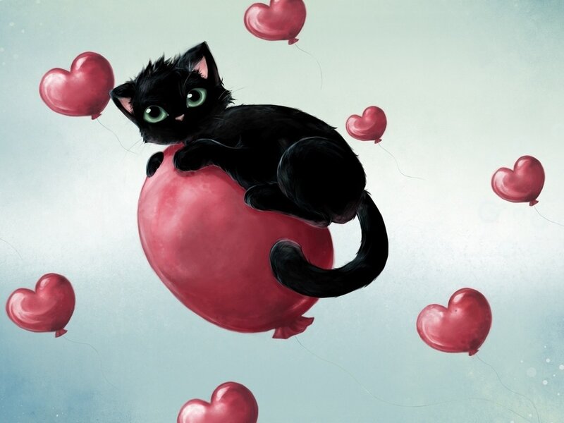 Black Kitten on Balloon