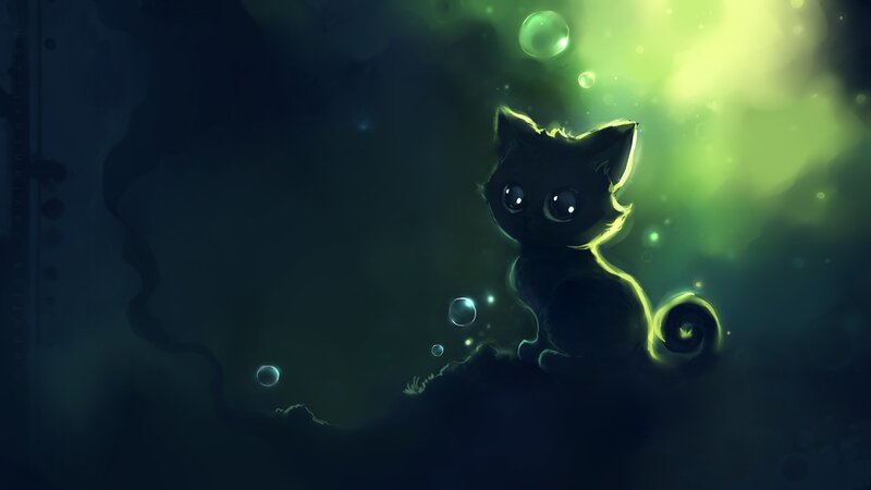 Black Kitten Underwater — Green