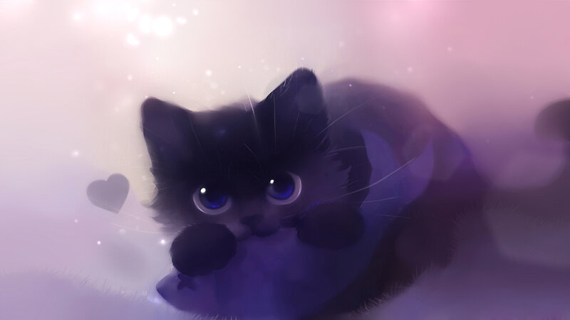 Black Kitten with Blue Eyes — Purple, Dreamy