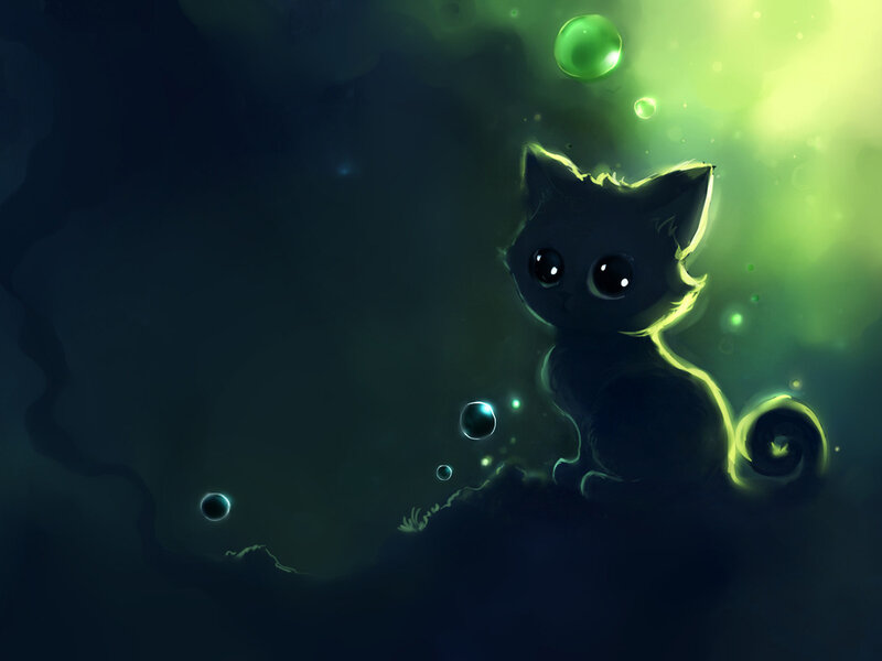Black Kitten with Glowing Outline