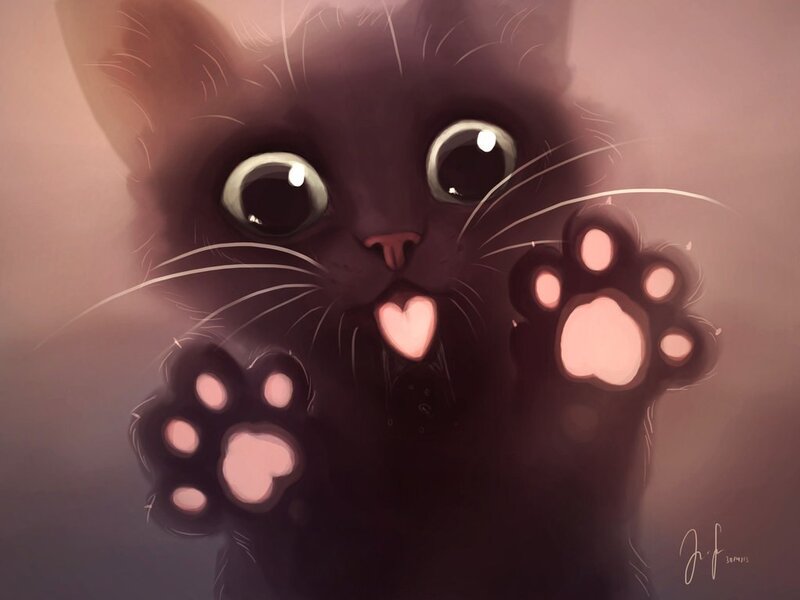 Black Kitten with Heart Paws