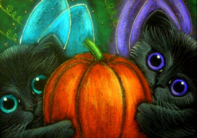 Black Kittens with Pumpkin