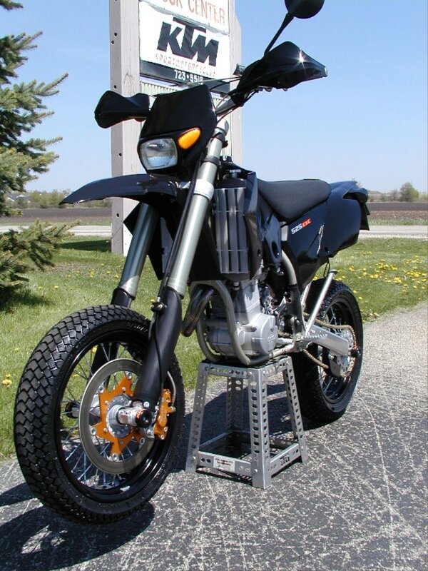 Black KTM dirt bike on stand