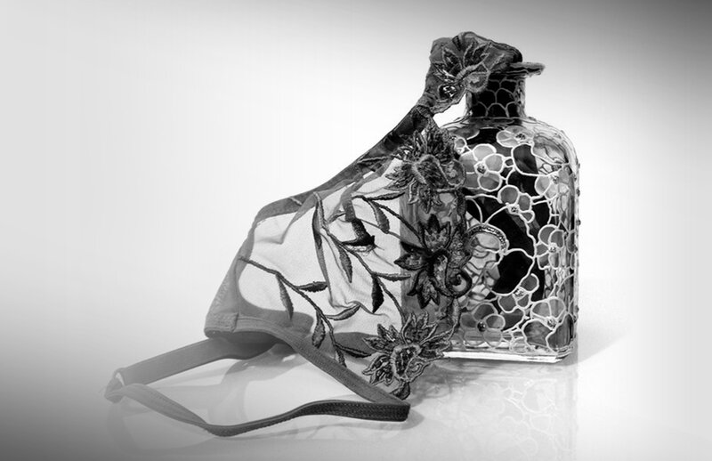 Black Lace Bra and Bottle