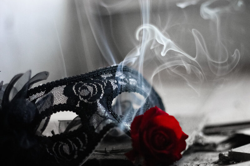 Black Lace Mask and Rose