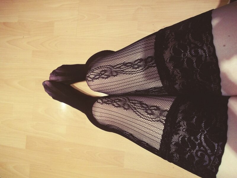 black lace stockings on floor