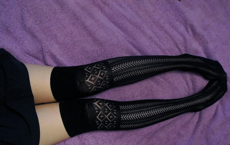 black lace stockings on purple