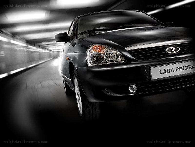 Black Lada Priora in tunnel