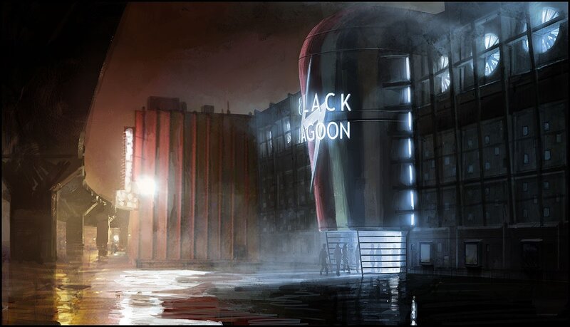 Black Lagoon building at night