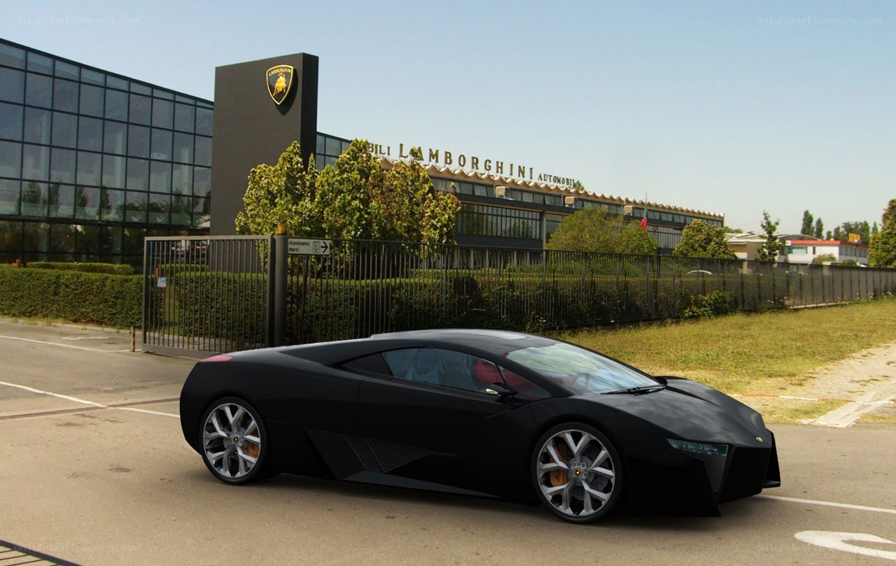 Black Lamborghini at factory